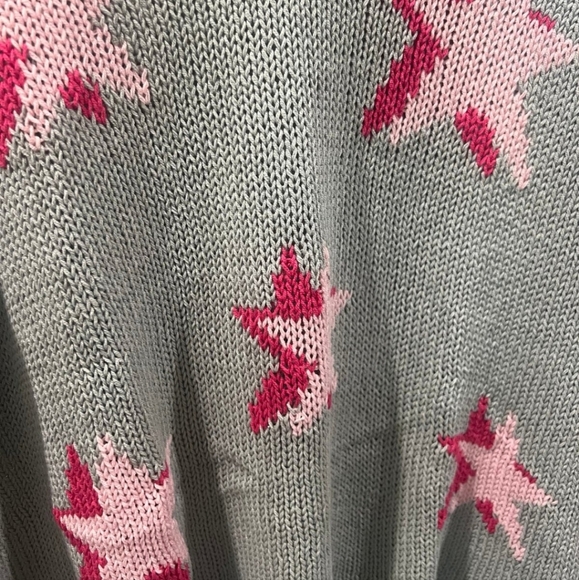 Wooden Ships Pink & Gray Star V Neck Crochet Slouchy Long Sleeve Sweater - M/L - Picture 2 of 3
